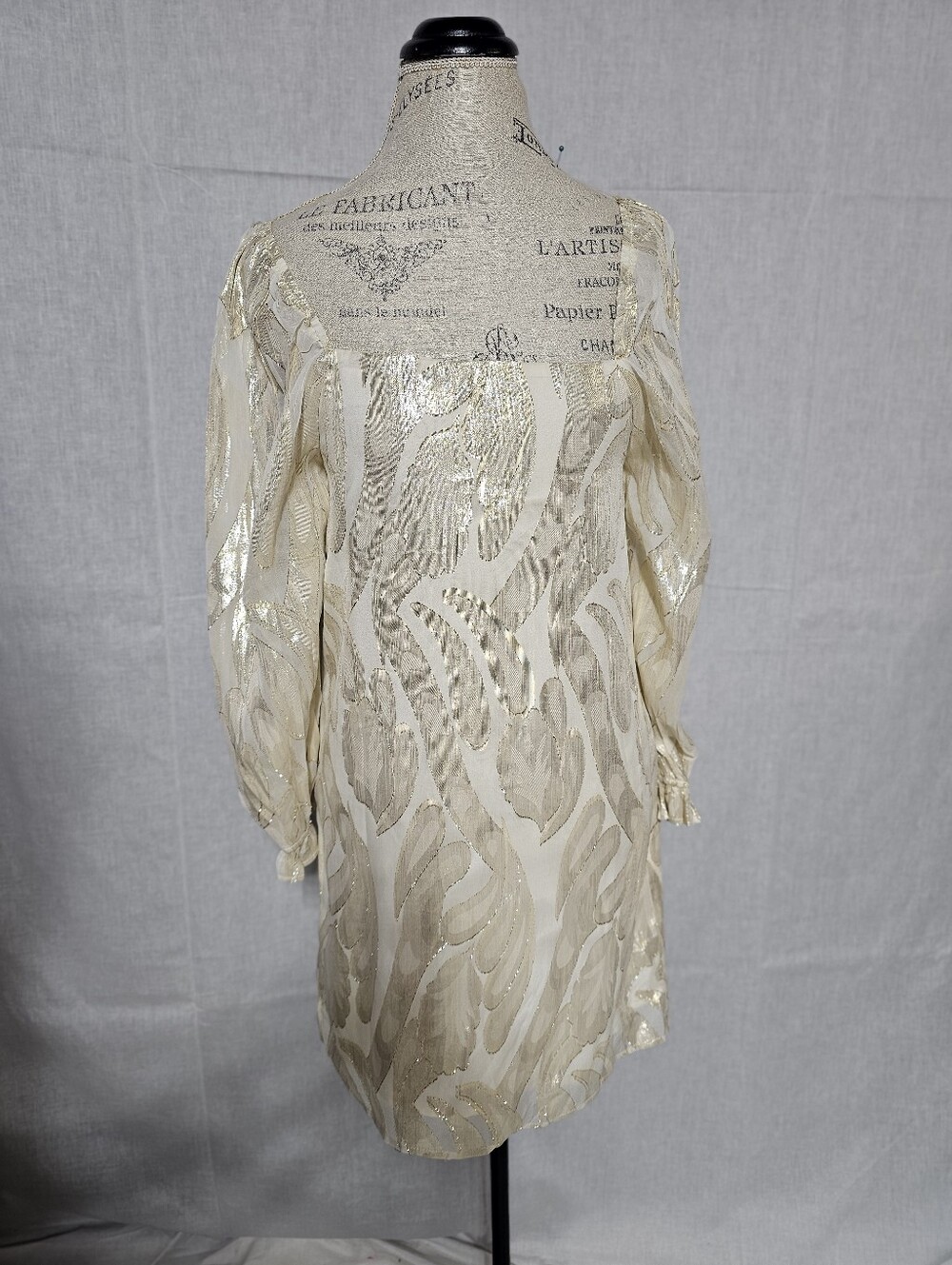 Storia Cream Metallic Patterned Mini Dress
